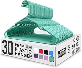 Utopia Home Plastic Hangers 30 Pack - Perfect Space Saving Clothes Hanger - Durable and Strong - Perfect Closet Organizers with Shoulder Grooves (Aqua)