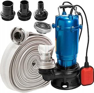 Heavy Duty Flood & Sewage Water Pond Drain Septic Sump Cesspool Grinding Pump with 20m or 30m FIRE Hose (with Float Switch)