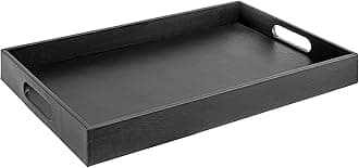 HOME REDEFINEDBeautiful Modern Elegant 18"x12" Rectangle Classic Black Faux Leather Decorative Ottoman Coffee Table Perfume Living Room Kitchen Serving Tray with Handles for All Occasion's