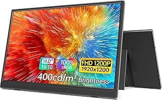 MNN Portable Monitor 14 inch FHD 1920 * 1200P USB C HDMI Ultra-Slim IPS Travel Display w/Smart Cover & Speakers, HDR Plug&Play, External Monitor for Laptop PC, Phone,Mac(400cd/m² Brightness)