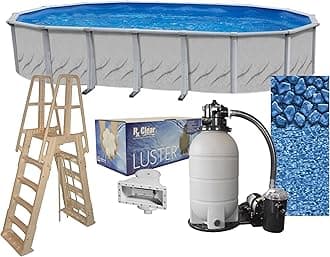 Galeria 15-Foot-by-30-Foot Oval Above-Ground Swimming Pool | 52-Inch Height | Steel-Sided Walls | Bundle Kit | Boulder Swirl Liner | A-Frame Ladder | Sand Filter System with Pump | Skimmer