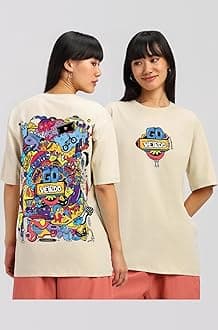 Pure Cotton Round Neck Oversized Baggy Fit Latest Stylish Front & Back Graphic Printed Half Sleeve Boyfriend T-Shirt for Women (Color Options- Black, Orange, Royal Blue & Lilac)