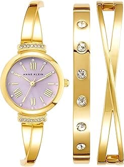 Women's Premium Crystal Accented Bangle Watch Set, AK/2245, Gold
