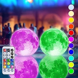 TIALLY Floating Pool Lights Solar Powered - 16" Full Moon Inflatable Light Up Pool Balls, Solar Globes That Float for Outdoor Decor, Glow in The Dark Party Decorations - Great Holiday Gifts (2 Pack)