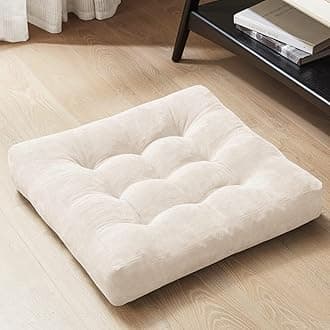 Meditation Floor Pillow, Square Large Pillows Seating for Adults, Tufted Corduroy Floor Cushion for Balcony Bedroom Tatami Living Room, Beige, 22x22 Inch