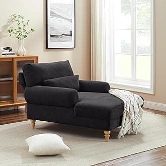 Modern Chaise Lounge Chair with Adjustable Backrest, Upholstered Indoor Leisure Sofa Recliner, Oversized Accent Chair Deep Seat Reading Armchair for Living Room, Bedroom, Office, Black