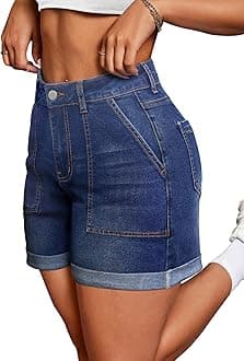 IWD Jean Shorts for Women High Waisted Stretchy Casual Denim Shorts Ripped Frayed Hem Summer Trendy Jorts