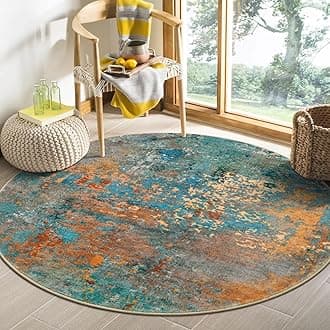 Lahome Modern Abstract Round Rug - 4Ft Colorful Rugs for Entryway Small Bathroom Rugs Washable 4x4 Circle Mat, Contemporary Indoor Floor Accent Carpet for Kitchen Bedroom Family Room Decor
