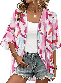 Women Kimono Cardigans Casual Summer Tops Cover up Open Front Floral Print Resort Wear