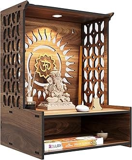 Industries Temple for Home, Mandir for Home for Pooja Mandir for Home Beautiful Wooden Temple for Home Pooja Stand for Home and Office with LED Spot Light mandir (A2)