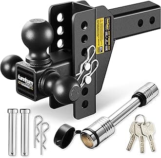 HANDNAM Drop Hitch Adjustable Trailer Hitch, Tow Hitch with 6-Inch Drop/Rise for Truck (12,500 LBS GTW), Adjustable Drop Hitch Fits 2-Inch Receiver, Trailer Hitches with Double Anti-Theft Pins Locks