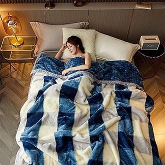 LGYKUMEG 9 Lbs Heavy Winter Fleece Plush Blanket King Size,Korean Mink Blanket,Silky Soft And Warm, 2 Ply Reversible Raschel Bed Blanket,79"X91",Blue Grid,200x230cm