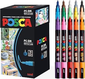 POSCA Uni- Paint Marker Pen - Fine Point - Set of 15 (PC-3M15C)