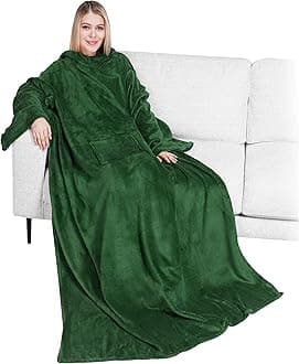 PAVILIA Wearable Blanket with Sleeves for Adult Women Men, Cozy Fleece Warm Wrap Throw with Arms, Gifts for Christmas, Wife, Emerald Green, Fleece