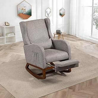 Modern Rocking Chair Nursery Glider, Comfy Rocker Nursery Chair with Foot Rest, Accent Reading Armchair with Pillow and Pocket, Upholstered Lounge Rocker with Solid Wood Base for Relaxing (Taupe)