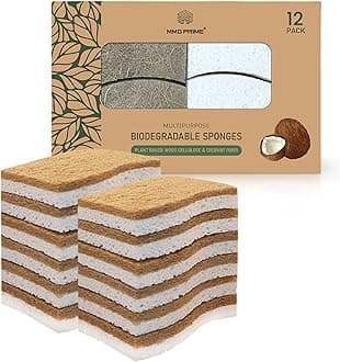 Natural Kitchen Sponge –12-Pack Biodegradable Sponges for Dishes –Compostable Dish Washing Scrubbers – Eco Friendly Non-Scratch Cellulose & Coconut Husk Scrubber Sponges for Cleaning