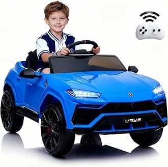 Licensed Lamborghini Urus Ride On Truck Car Toy, 12V Battery Powered Electric 4 Wheels Kids Toys w/Parent Remote Control, Foot Pedal, Music, Aux, LED Headlights, 2 Speeds (Blue)