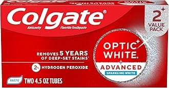 Optic White Advanced Sparkling White Toothpaste with 2% Hydrogen Peroxide and Fluoride, Teeth Whitening Toothpaste, Deep-Set Stain Remover, Mint Flavor, 2 Pack, 4.5 OZ