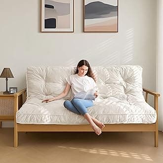 MAXYOYO 6" Futon Mattress for Adults, Velvet Thick Futons Sofa Couch Bed, Versatile Floor Mattress for Living Room, Shredded Foam Filling (Frame Not Included), Beige