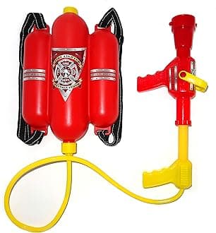 4E's Novelty Firefighter Backpack Water Gun Blaster for Kids- Tank with Hose Shooter, Super Water Squirt Suitable for Outdoor Play Boys & Girls, Fireman Pretend Play