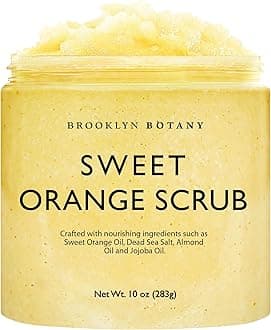 Brooklyn Botany 100% Natural Sweet Orange Summer Body Scrub - Exfoliates, Moisturizes, and Nourishes - Cleans Pores for Smoother & Softer Skin - Reduces Skin Blemishes - Great Gifts For Women - 10 oz