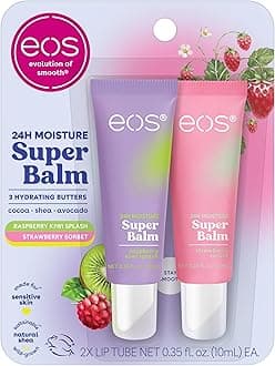eos 24H Moisture Super Balm- Raspberry Kiwi Splash & Strawberry Sorbet, Lip Mask, Day or Night Lip Treatment, Made for Sensitive Skin, 0.35 fl oz, 2-Pack