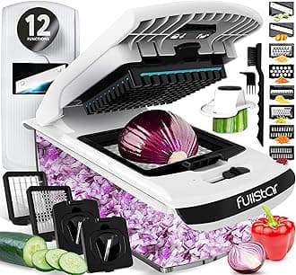 Fullstar Mandoline Slicer for Kitchen - Vegetable Chopper, Onion Potato Food Veggie Fruit Slicer and Cutter with Container, Kitchen Gadgets & Accessories, Home Essentials (All-in-1, White/Black)