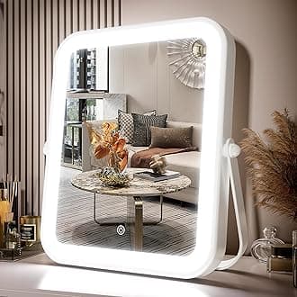 PRIMETEK Travel Makeup Mirror with Lights, Portable Small Beauty LED Vanity Mirror with Lights, Dimmable Touch Screen, Tabletop Folding Compact Mirror,Women Gift