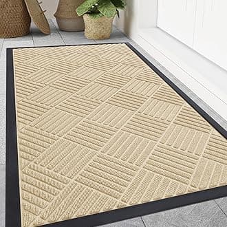 Smiry Front Door Mat Outside Entrance, Heavy Duty Outdoor Indoor Natural Rubber Doormat, Non Slip, Trap Dirt and Moisture, Easy Clean, Low Profile Patio Porch Entryway Mat, 71x47, Beige