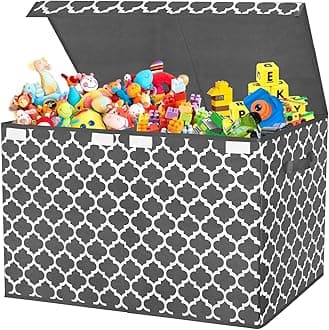 homyfort Toy Chest Box for Boys, Girls, Kids, Large Collapsible Storage Bins Container with Flip-Top Lid & Divider for Nursery, Playroom, Closet, Stuffed Animal, Sturdy Home Organization, Grey