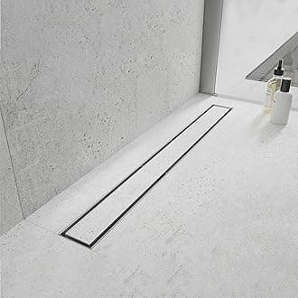 Linear Shower Drain 28 inch with Modern Flat&Tile-Insert Cover, Professional Brushed 304 Stainless Steel, High Flow, Hair Catcher Shower Drain.…