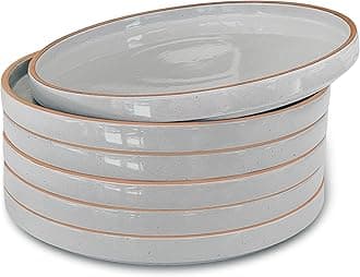 Ceramic Flat Plates Set of 6-8 in - The Dessert, Salad, Appetizer, Small Lunch, etc Plate. Microwave, Oven, and Dishwasher Safe, Scratch Resistant. Kitchen Porcelain Dish - Earl Grey