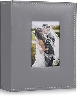RECUTMS Photo Albums 6x4 Photos 200 Pocket Black Pages Album PU Leather Slip In Photo Picture Small Album For Family Anniversary Wedding Memo Slot Children Holiday Album（Grey）