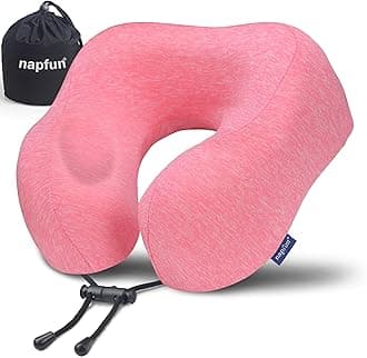 napfun Neck Pillow for Traveling, Upgraded Travel Neck Pillow for Airplane 100% Pure Memory Foam Travel Pillow for Flight Headrest Sleep, Portable Plane Accessories, Rose