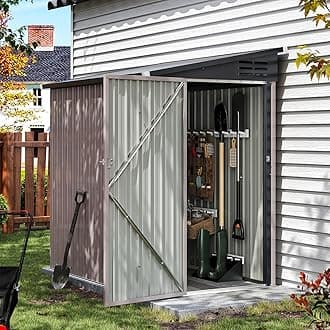 Aoxun 4x6.26 FT Lean to Shed Garden Metal Storage Shed with Lockable Doors Outdoor Bike Shed for Backyard, Patio, Poolside (Brown)