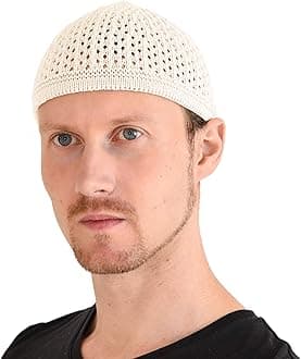 CHARM Mens Cotton Knit Kufi - Summer Beanie Crochet Prayer Hat Mesh Skull Cap