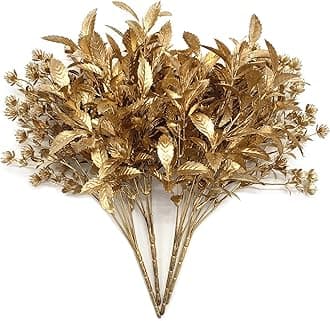 CATTREE Artificial Gold Plants for Christmas, Golden Leaves Plastic Faux Gypsophila Fake Simulation Baby Breath Flowers for Home Indoor Outdoor Wedding Decoration Hall Table Planter Filler 4 Pack
