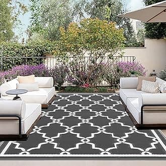 OutdoorLines Outdoor Reversible Rugs for Patio 5x8 ft - Outside Plastic Carpet, Stain & UV Resistant Portable RV Mat, Straw Rug for Camping, Backyard, Deck, Picnic, Porch Moroccan Gray & White