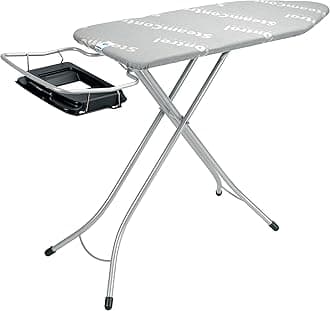 Brabantia Size C Ironing Board (124 x 45 cm) 7 Height Options, Foldable Steam Unit Holder + Water Collection Tray (Ecru) Non-Slip Feet, Anti-Collapse Child Locks