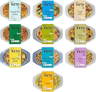 Keto Chef Chilled Variety Pack – Made from Organic Konjac Flour, Instant Microwaveable Meal, Free-from One of Each Mix Pack, Suitable for Vegan Diet | Ready to Eat (370g) Pack of 10