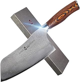 TUO Cutlery Cleaver Knife - Japanese AUS-10 67-Layers Damascus Steel - Chinese Chef's Knife for Meat and Vegetable with Ergonomic Pakkawood Handle - 7" - Fiery Series