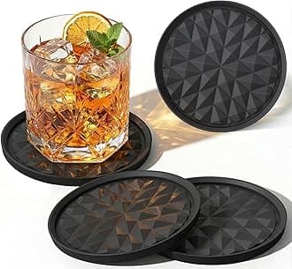 Silicone Coasters for Drinks[4 Pack]- Cup Mat for Tabletop Protection-Non-Slip, Non-Stick, Coffee Table Decor, Great Gift for Any Occasion, Black