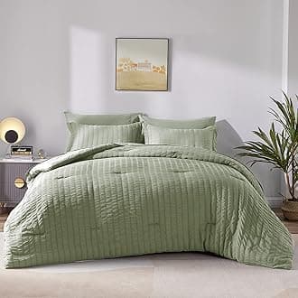 CozyLuxTwin Bed in a Bag Sage Green Seersucker Textured Comforter Set with Sheets 5-Pieces for Girls and Boys - Bedding Sets with Comforter, Pillow Sham, Flat Sheet, Fitted Sheet, Pillowcase