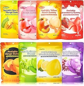 Peelable Gummy Mix Fruit Candy – Individually Wrapped Tropical Variety Pack, Low Sugar & Low Calorie, Ideal New Year Treats & Party Snacks, Resealable 8 Pack (25.4oz, Mango, Peach, Lemon, Grape & Strawberry)