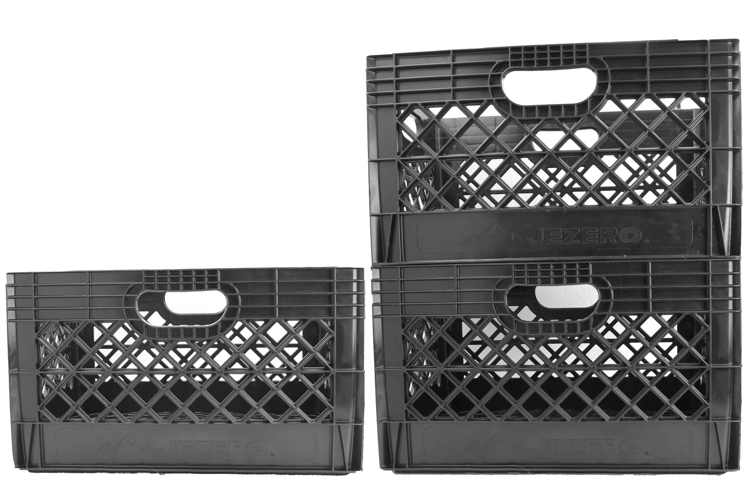 JEZERO 24 Quart 3-Pack Heavy Duty Plastic Crate | Stackable Multi-Purpose Storage Bin for Garage, Home, Office, Groceries, Outdoor, Camping & Kayaking | Black Utility Tote, 19" x 13" x 11"