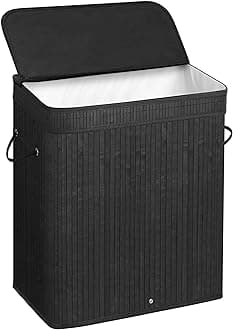 SONGMICS Laundry Hamper with Lid, Bamboo Laundry Basket, Removable Machine Washable Laundry Basket, with Handles, 26.4-Gallons, for Laundry Room, Bedroom, Bathroom, Ink Black ULCB63H