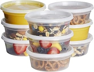 GUSTO [48 Sets - 8 oz. Plastic Deli Disposable Food Storage Containers with Airtight Lids - Slime Containers (Formerly Comfy Package)