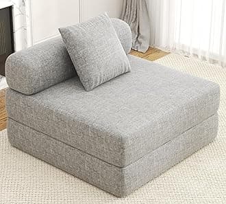 DURASPACE 39.2'' Folding Sofa Bed, Floor Foldable Mattress Futon, Convertible Sleeper Chair for Living Room/Guest Use/Home Office/Apartment (Chenille Gray)