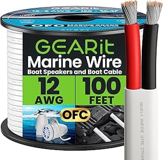 GearIT 12/2 Marine Wire (100 Feet) 12AWG Gauge - Tinned OFC Copper/Marine Grade Speaker Cable/Duplex / 2 Conductors - OFC Oxygen-Free Copper, White 100ft
