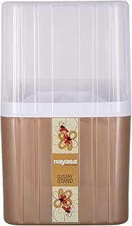 Nayasa Plastic Castle Cutlery Stand | Big | Utensils Holder with Compartments & Drip Tray | Spoon, Fork, Knife & Chopstick Organizer | Tabletop & Kitchen Storage Rack | Brown